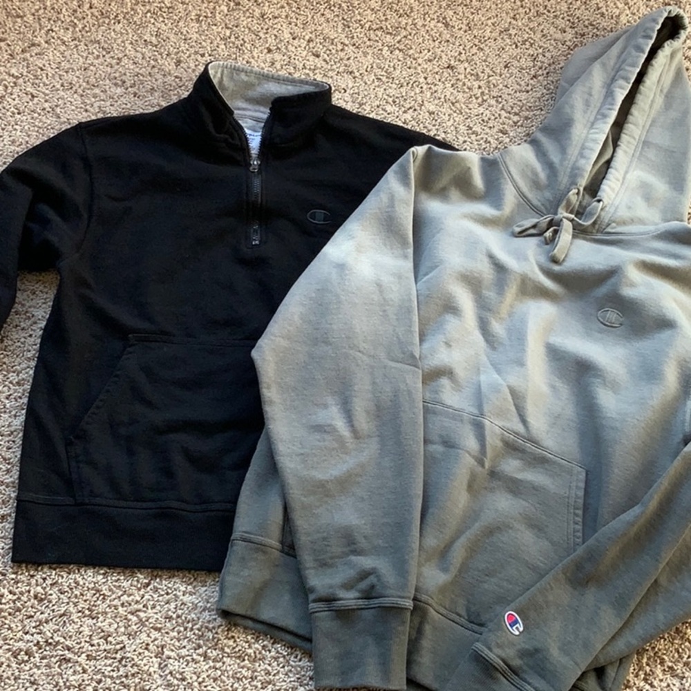 Champion Men's Black Quarter Zip and Gray Hoodie Sweatshirts Size Small